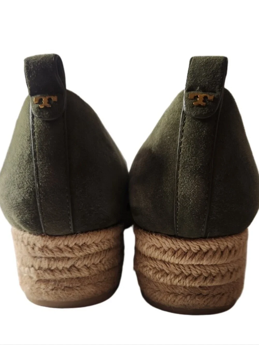 Tory Burch Olive Suede Espadrille Leccio with Natural Jute 10.5 Nwob